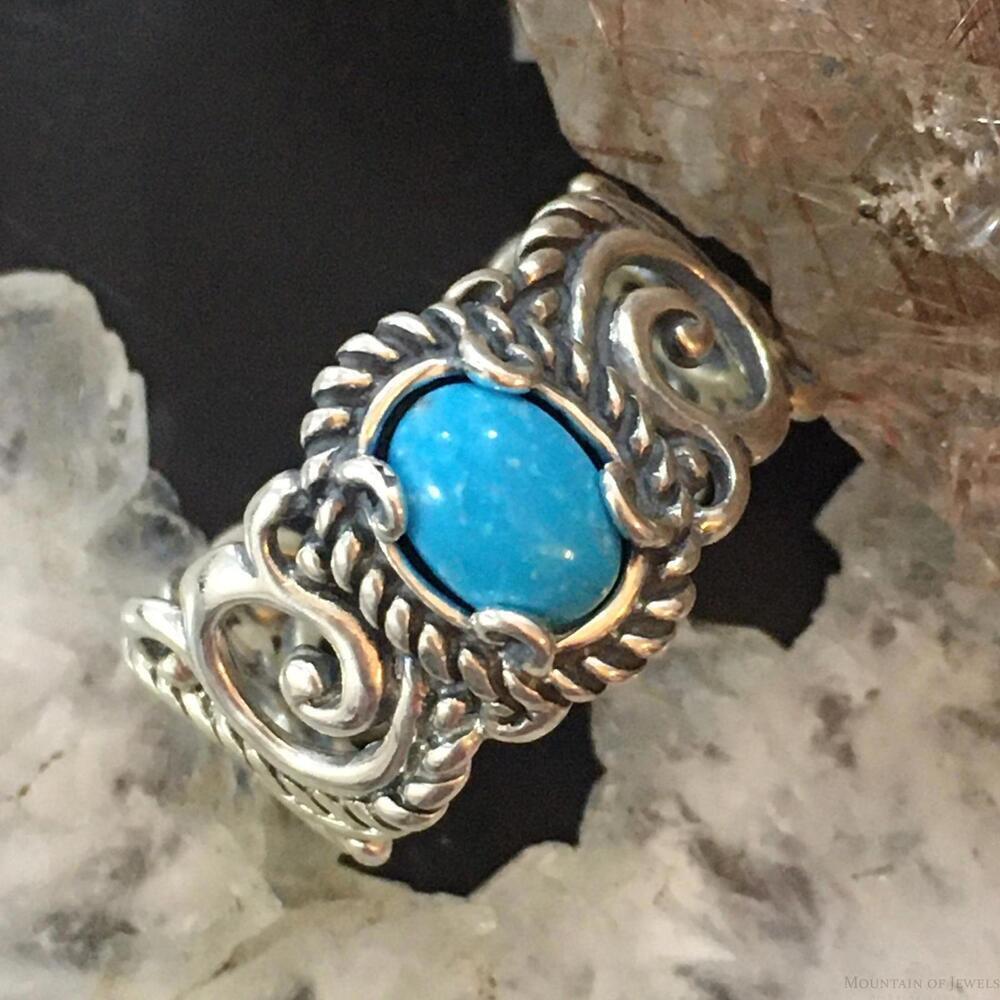Carolyn Pollack Sterling Oval Sleeping Beauty Turquoise Decorated Ring For Women
